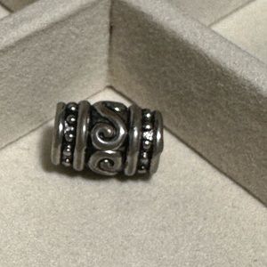 Brighton scroll barrel silver bead long charm for necklace or charm bracelet
